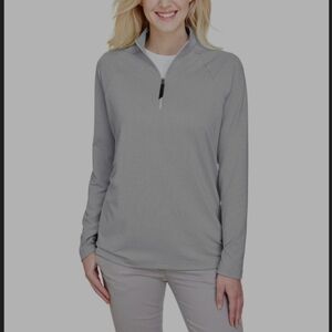 Devon & Jones CrownLux Performance Ladies Clubhouse Micro-Stripe Quarter-Zip. Si